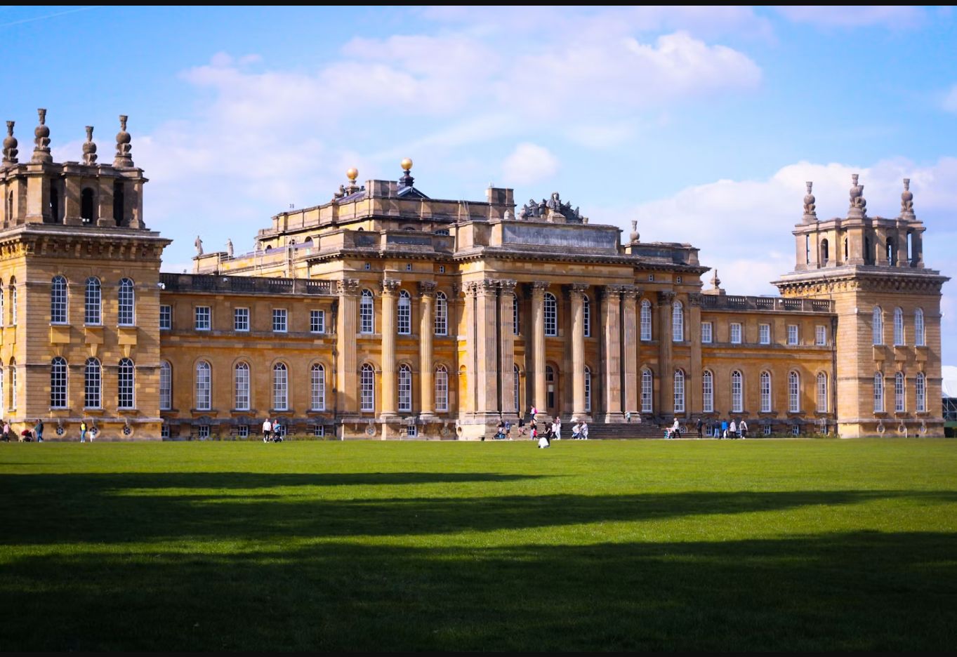 Blenheim Palace viewed across its lawns and grounds